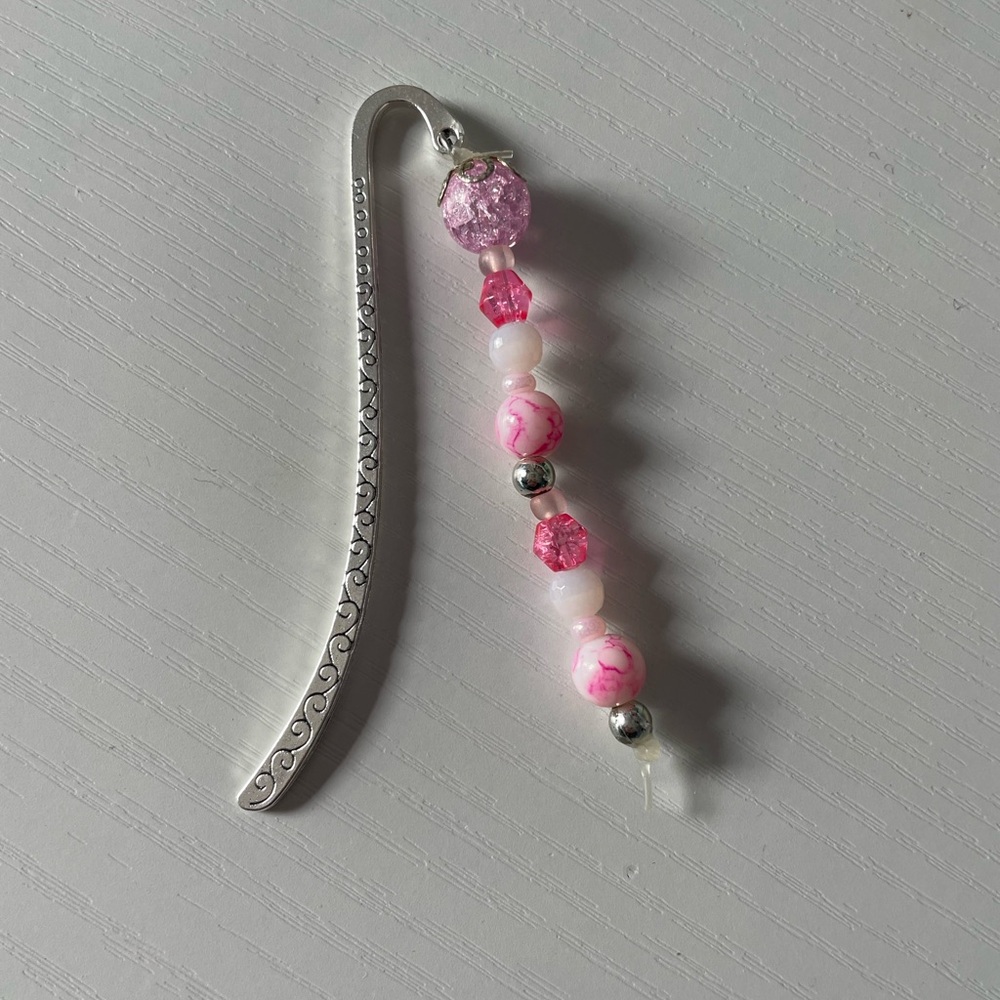 Handmade Pink Beaded Metal Bookmark